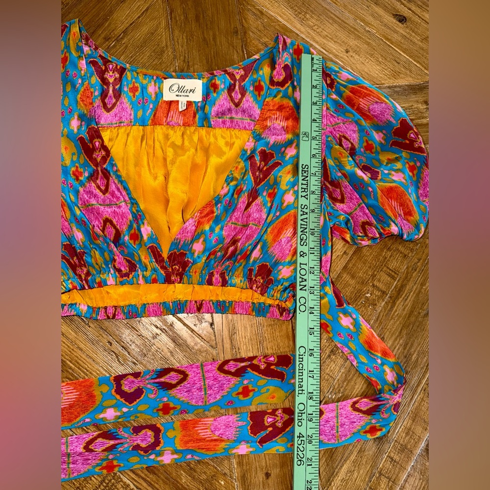 ✨ Anthropologie Ollari New York Ikat Silk-Feel Crop Top & Wide Leg Pant Set - L - Picture 7 of 16